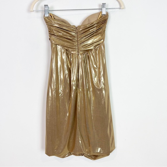 CACHE GOLD LAME STRAPLESS PARTY COCKTAIL DRESS WOMENS SZ 6 - Picture 2 of 4